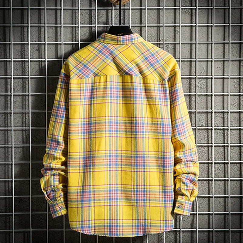Chemise en coton à manches longues pour homme, vêtement à la mode, avec poche unique, doux et décontracté, à carreaux
