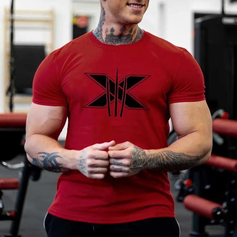 Vêtements de sport pour hommes, T-shirt à manches courtes en coton, Slim, imprimé, pour course à pied, entraînement, hauts décontractés
