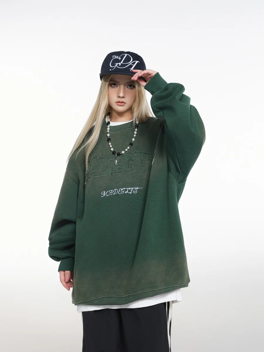 Sweat-shirt pour hommes et femmes, vêtements de rue, nouvelle tendance, industrie lourde, délavé, brodé, de style Antique