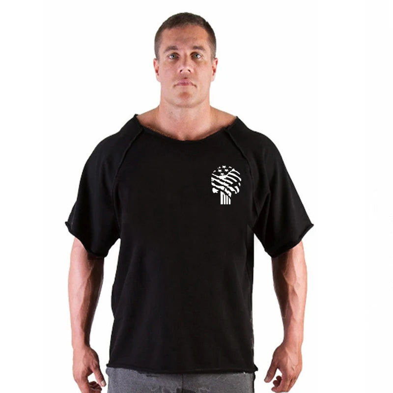 T-shirt Respirant en Coton Vintage pour Homme, Vêtement de Musculation, Gym, Course à Pied, Été