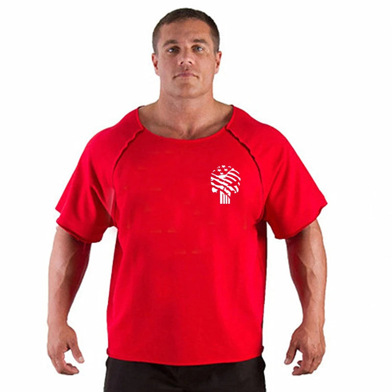 T-shirt Respirant en Coton Vintage pour Homme, Vêtement de Musculation, Gym, Course à Pied, Été