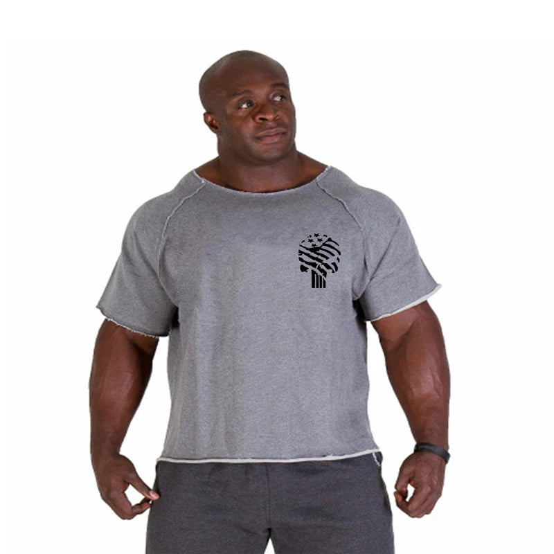T-shirt Respirant en Coton Vintage pour Homme, Vêtement de Musculation, Gym, Course à Pied, Été