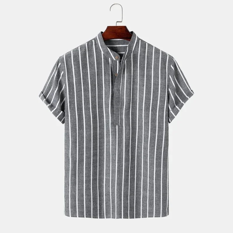 Vêtements pour hommes – Nouvelle chemise rayée mi-boutonnée pour homme, collection été 2026 – Chemise à manches courtes tendance pour homme