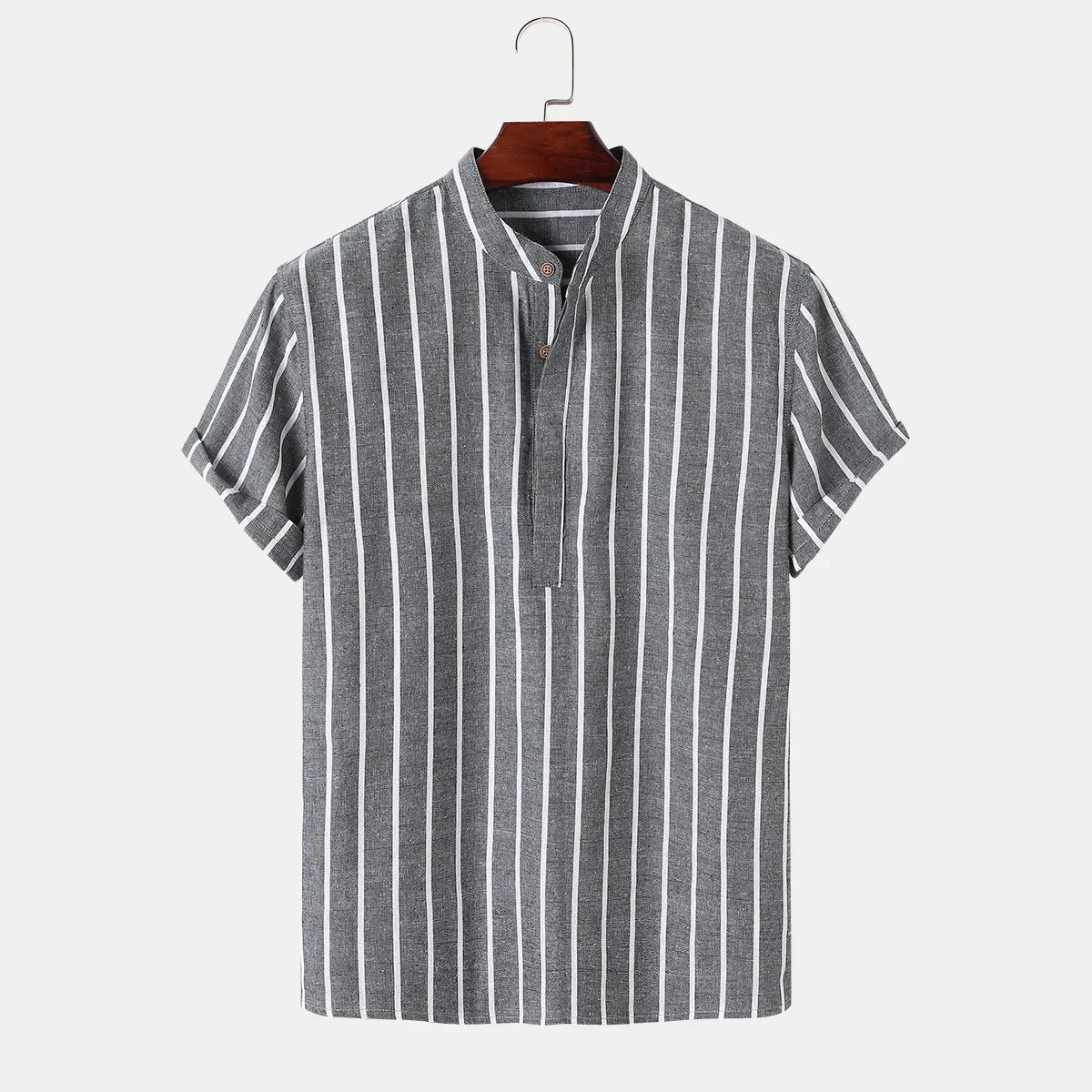 Vêtements pour hommes – Nouvelle chemise rayée mi-boutonnée pour homme, collection été 2026 – Chemise à manches courtes tendance pour homme