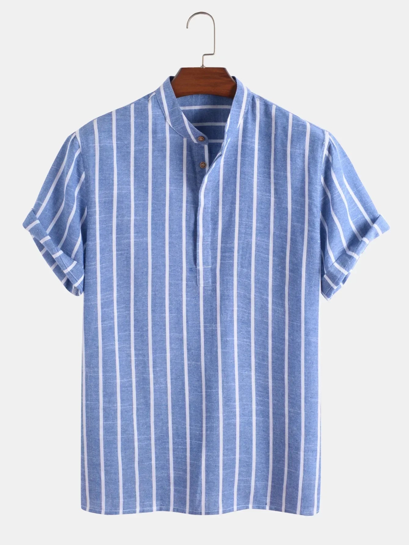 Vêtements pour hommes – Nouvelle chemise rayée mi-boutonnée pour homme, collection été 2026 – Chemise à manches courtes tendance pour homme
