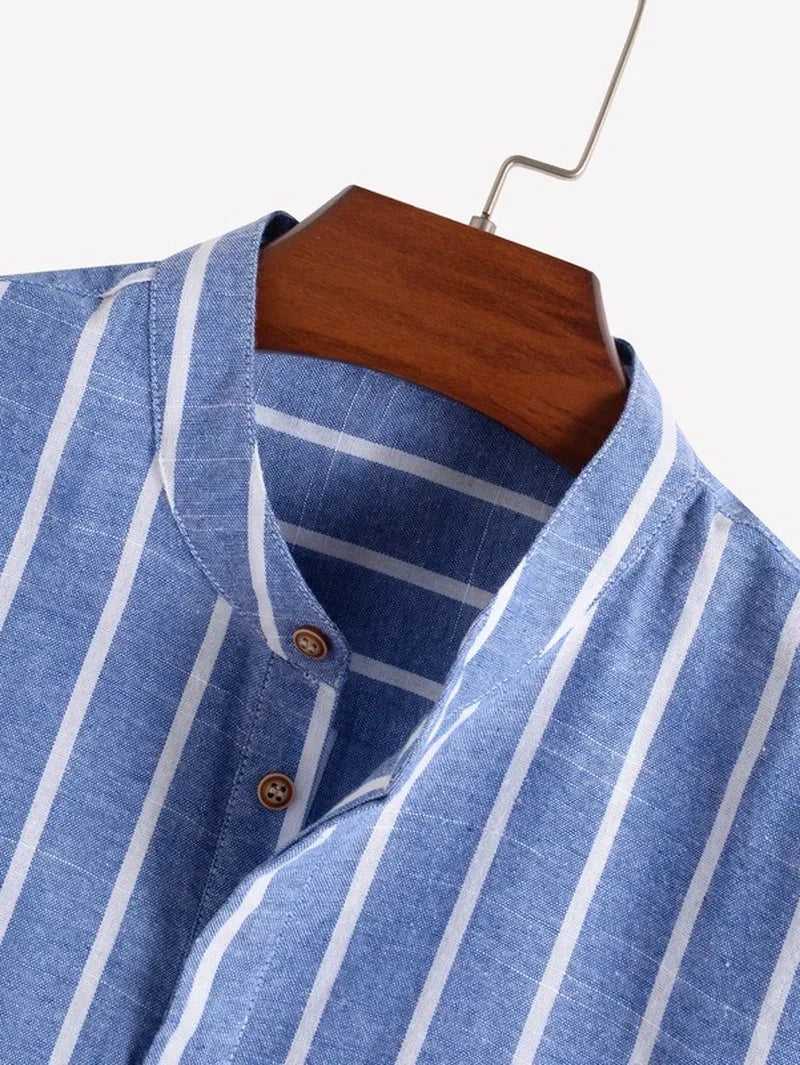 Vêtements pour hommes – Nouvelle chemise rayée mi-boutonnée pour homme, collection été 2026 – Chemise à manches courtes tendance pour homme
