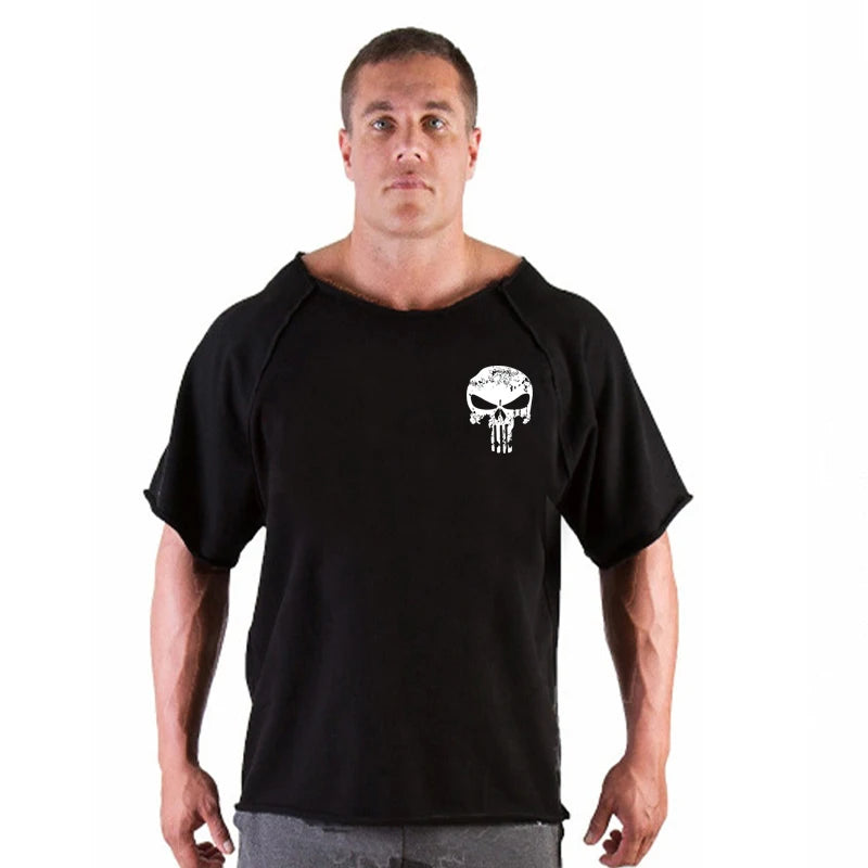 T-shirt Respirant en Coton Vintage pour Homme, Vêtement de Musculation, Gym, Course à Pied, Été