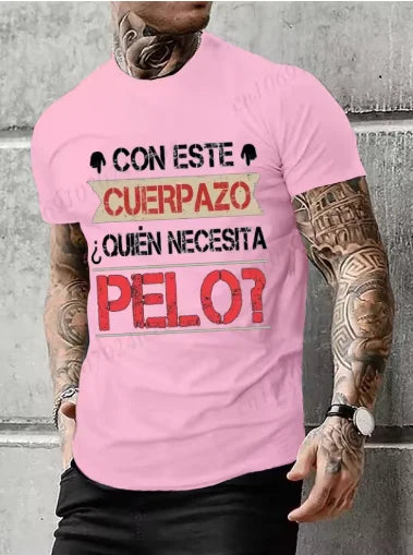 Vêtements pour hommes - T-shirt humoristique pour hommes avec texte en espagnol - Camiseta Novelty à manches courtes - T-shirt humoristique avec inscription « This Great Body Who Needs Hair »