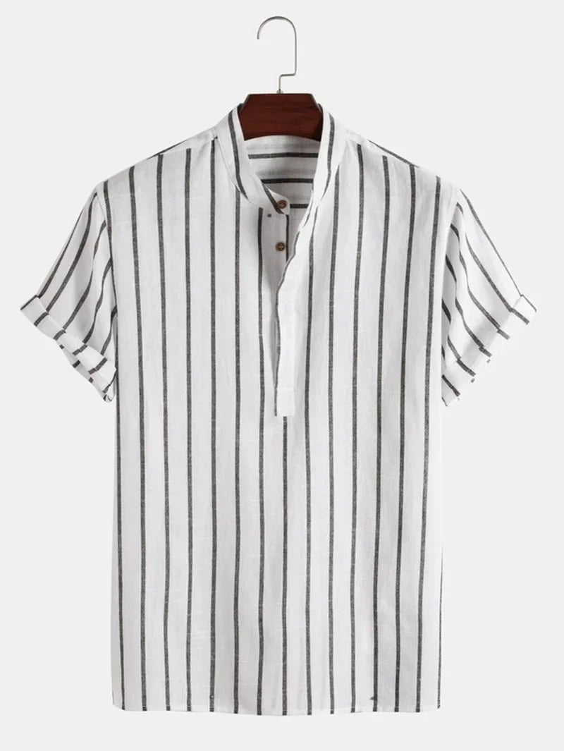 Vêtements pour hommes – Nouvelle chemise rayée mi-boutonnée pour homme, collection été 2026 – Chemise à manches courtes tendance pour homme