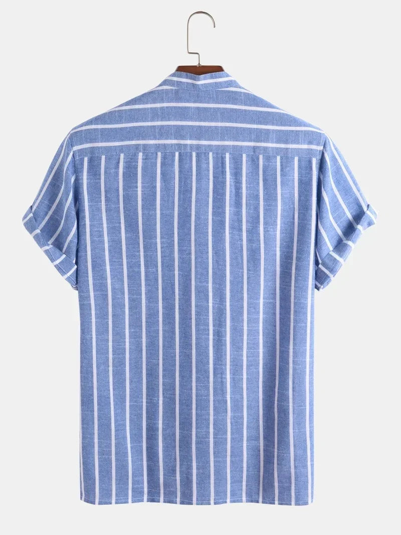 Vêtements pour hommes – Nouvelle chemise rayée mi-boutonnée pour homme, collection été 2026 – Chemise à manches courtes tendance pour homme