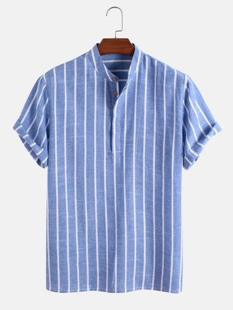 Vêtements pour hommes – Nouvelle chemise rayée mi-boutonnée pour homme, collection été 2026 – Chemise à manches courtes tendance pour homme
