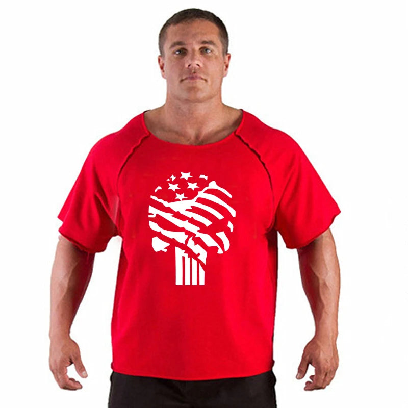 T-shirt Respirant en Coton Vintage pour Homme, Vêtement de Musculation, Gym, Course à Pied, Été