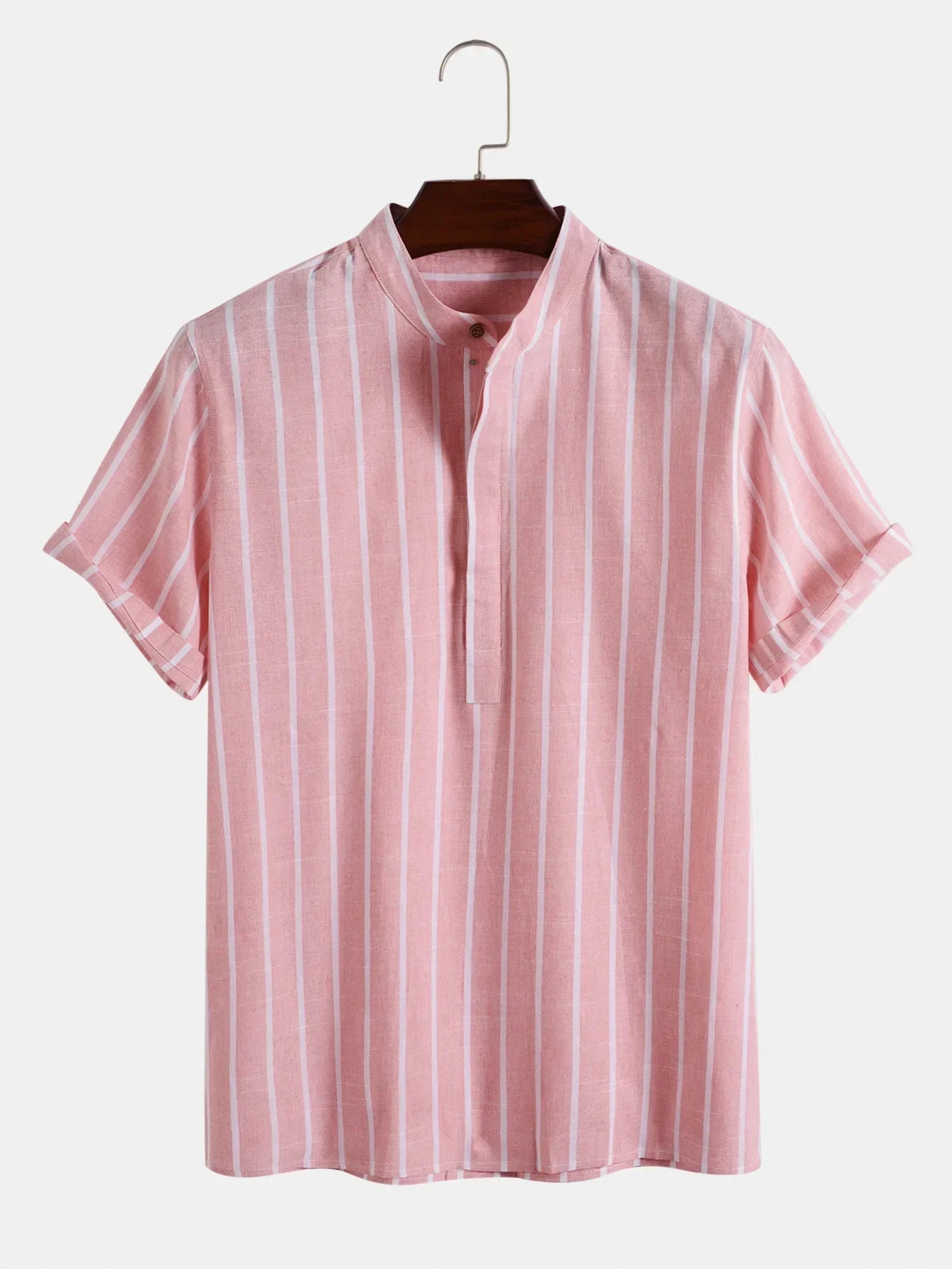 Vêtements pour hommes – Nouvelle chemise rayée mi-boutonnée pour homme, collection été 2026 – Chemise à manches courtes tendance pour homme