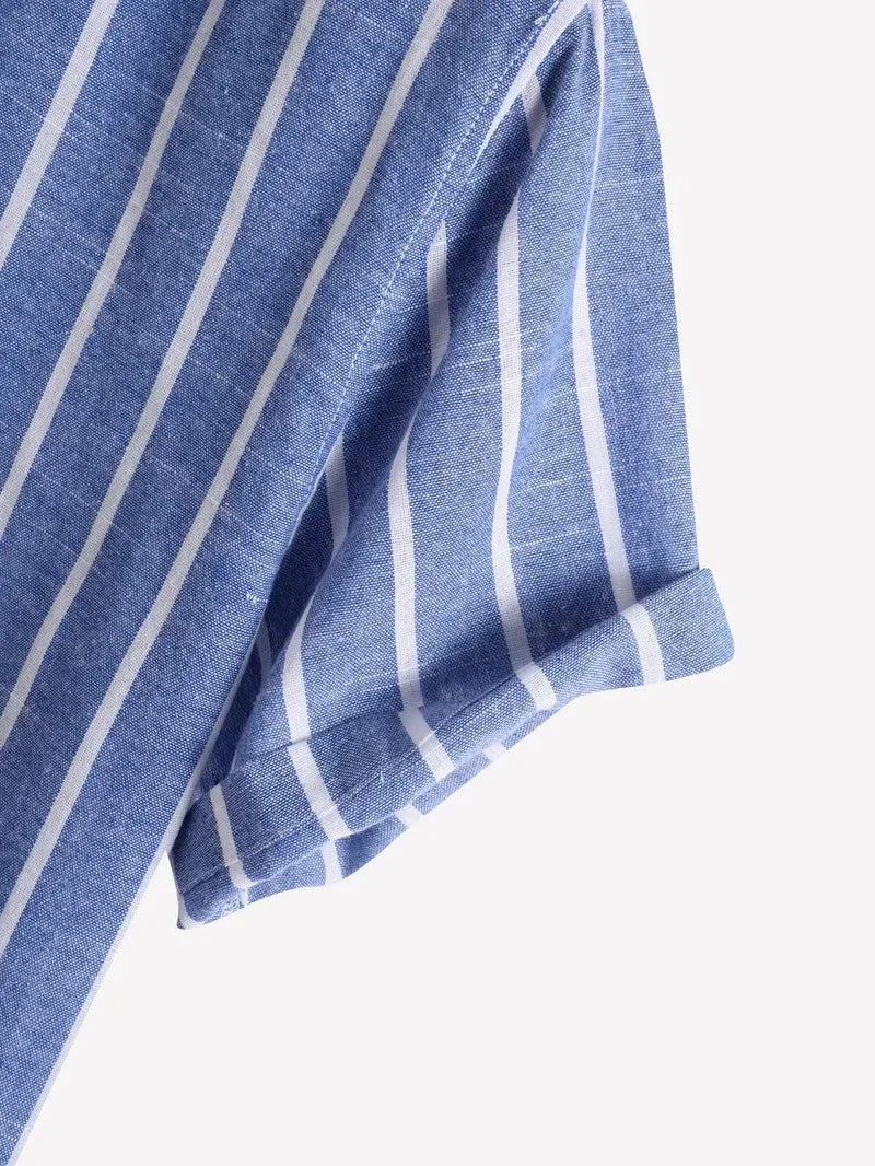 Vêtements pour hommes – Nouvelle chemise rayée mi-boutonnée pour homme, collection été 2026 – Chemise à manches courtes tendance pour homme