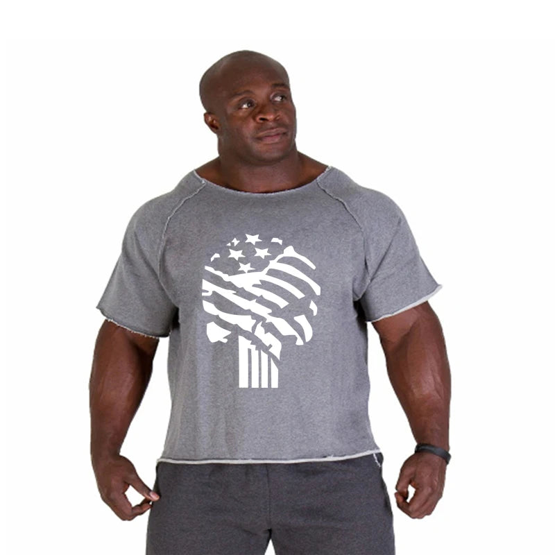 T-shirt Respirant en Coton Vintage pour Homme, Vêtement de Musculation, Gym, Course à Pied, Été
